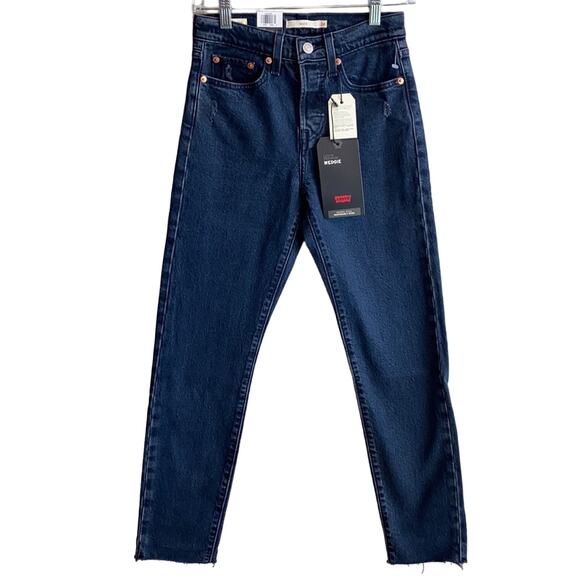 Levi’s Wedgie Fit Ankle Jean Button Fly Dark Blue 24 - Picture 1 of 16